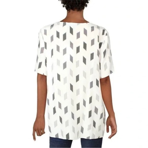 THEORY NWOT $295 White Silk V Neck Blouse Bruch Print Size P US 0 - Picture 2 of 6